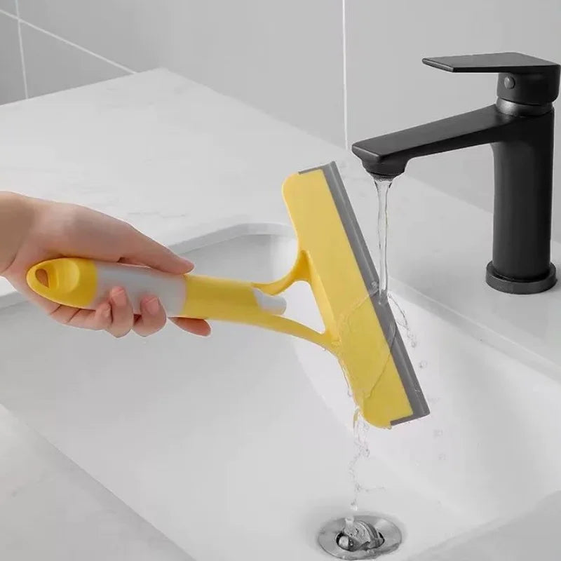 3'ü 1 Arada Cam Temizleyici  Silikon Silecek + Sünger Başlık + Kaymaz Ergonomik Sap  Ev & Araba Camı İçin Pratik Temizlik Aracı